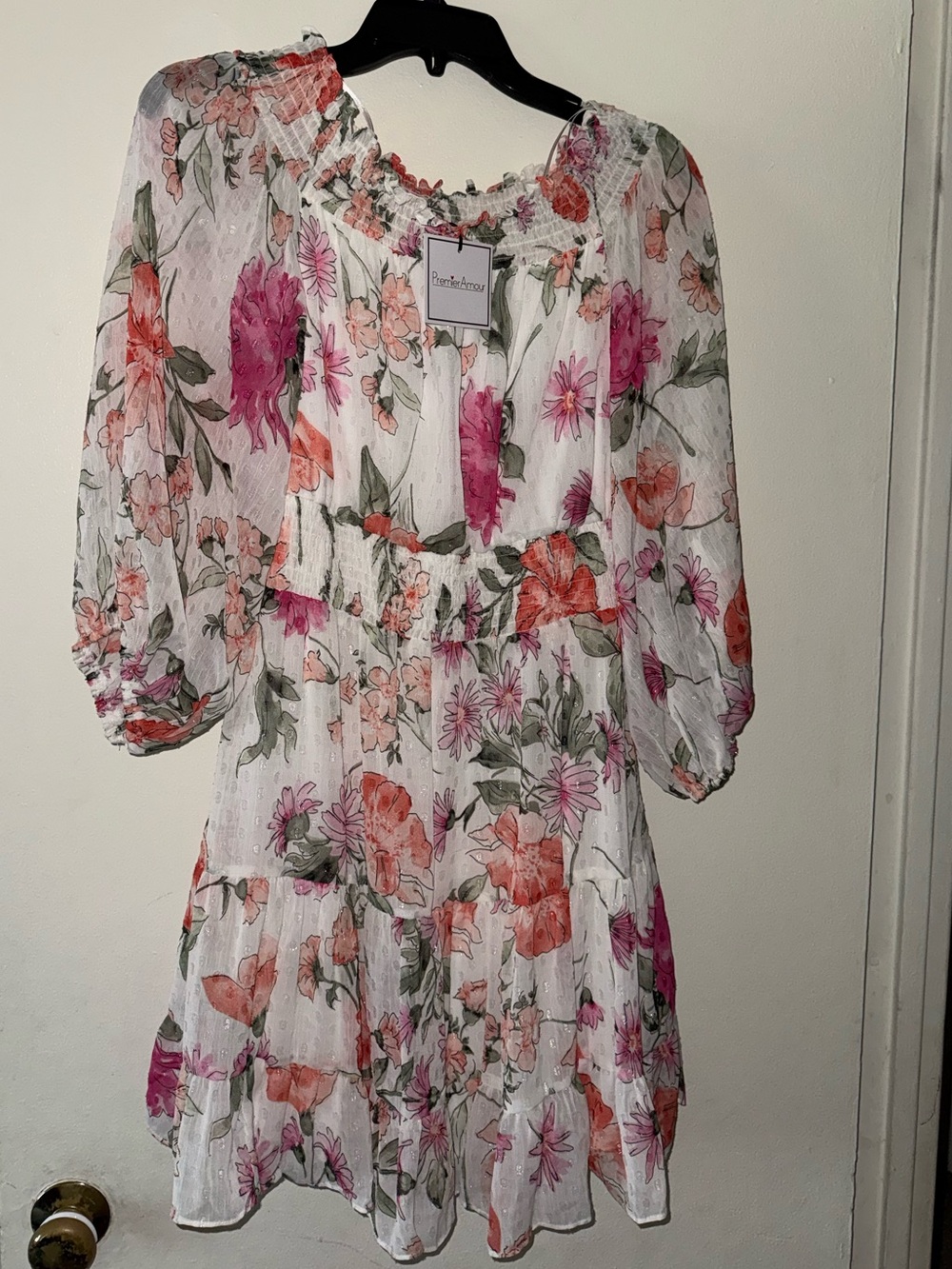 jcpenney White Floral Mini Dress with Pink & Coral Blooms